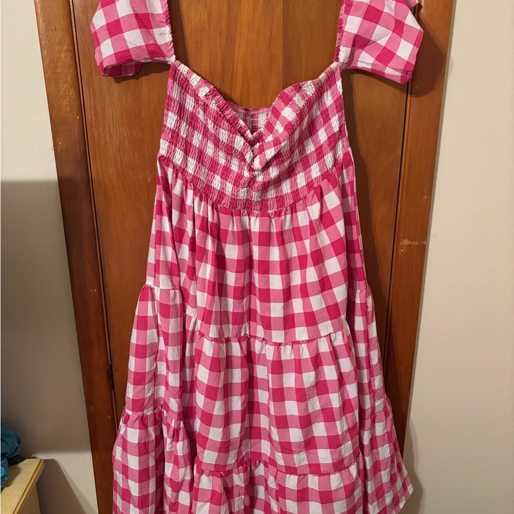 SHEIN Pink and White Strapless Dress